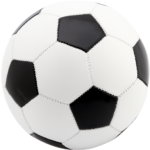 Klasyczna biało-czarna piłka nożna z widocznymi maszynowymi szwami, przeznaczona do lekkiej gry.