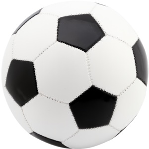 Klasyczna biało-czarna piłka nożna z widocznymi maszynowymi szwami, przeznaczona do lekkiej gry.