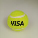 piłka tenisowa, klasyczna, żołta, z czarnym nadrukiem "visa"