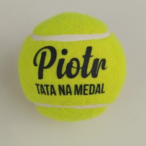 piłka tenisowa, klasyczna, żołta, z czarnym nadrukiem-życzenia